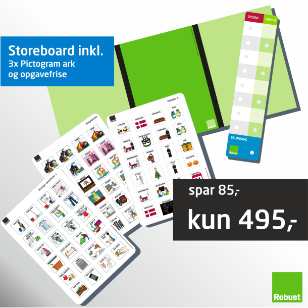 Storeboard + 3 piktogram ark (som du selv vælger) +Opgavefrise+ &amp; gratis forsendelse